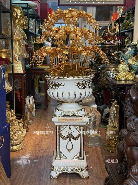 Chậu hoa lan bằng đồng mạ vàng 24k