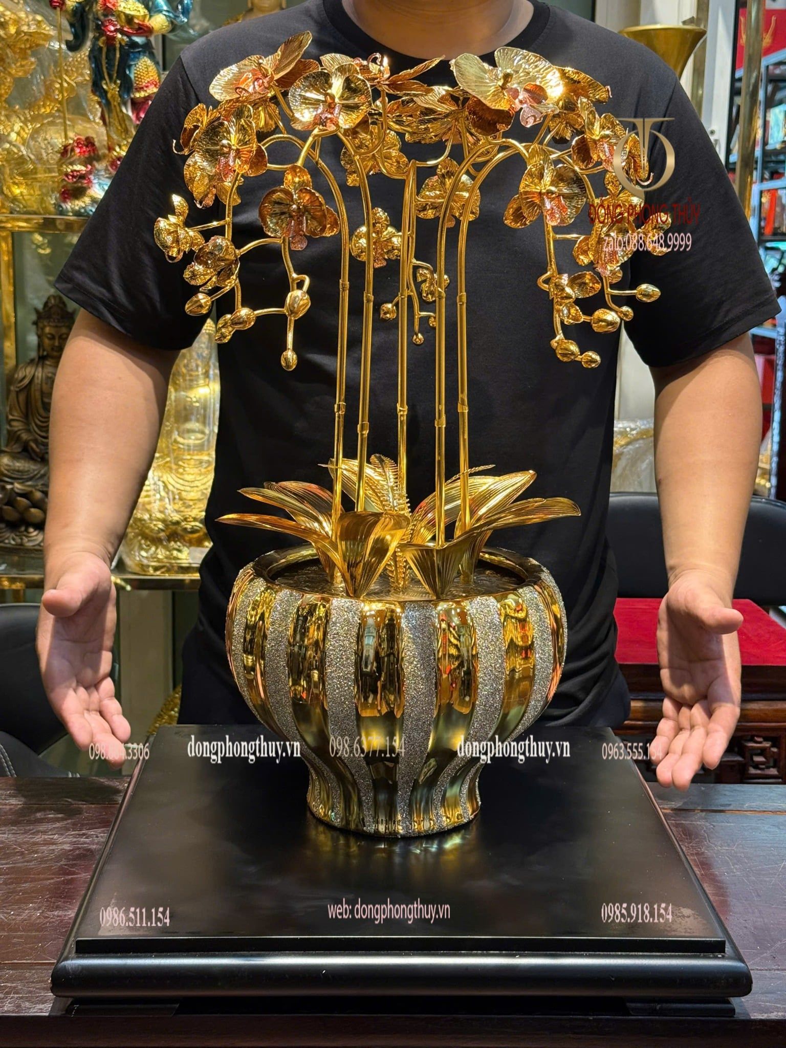 Chậu hoa lan bằng đồng mạ vàng 24k