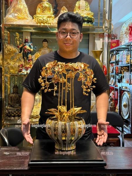 Chậu hoa lan bằng đồng mạ vàng 24k