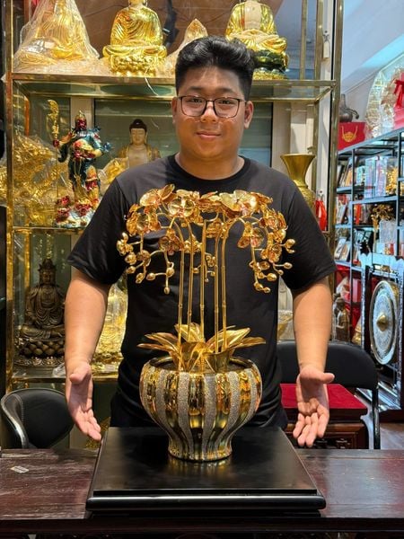 Chậu hoa lan bằng đồng mạ vàng 24k
