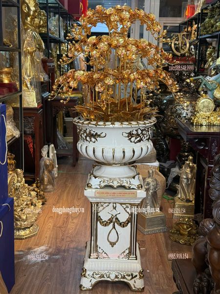 Chậu hoa lan bằng đồng mạ vàng 24k