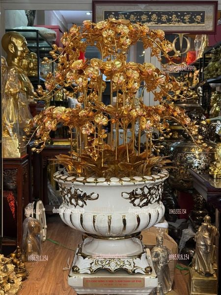 Chậu hoa lan bằng đồng mạ vàng 24k