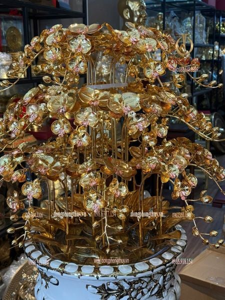 Chậu hoa lan bằng đồng mạ vàng 24k