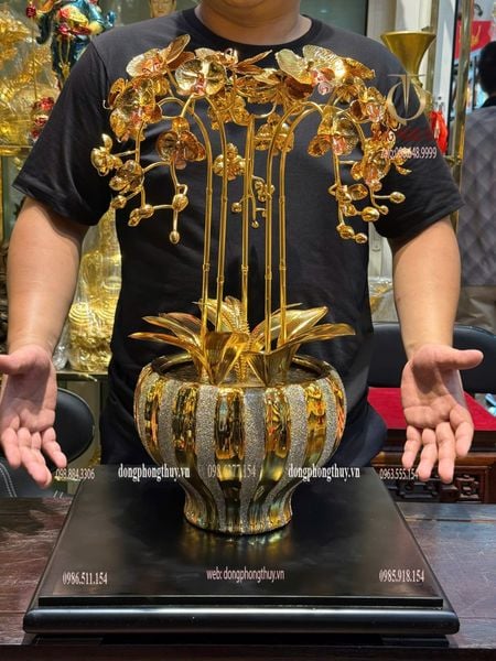 Chậu hoa lan bằng đồng mạ vàng 24k
