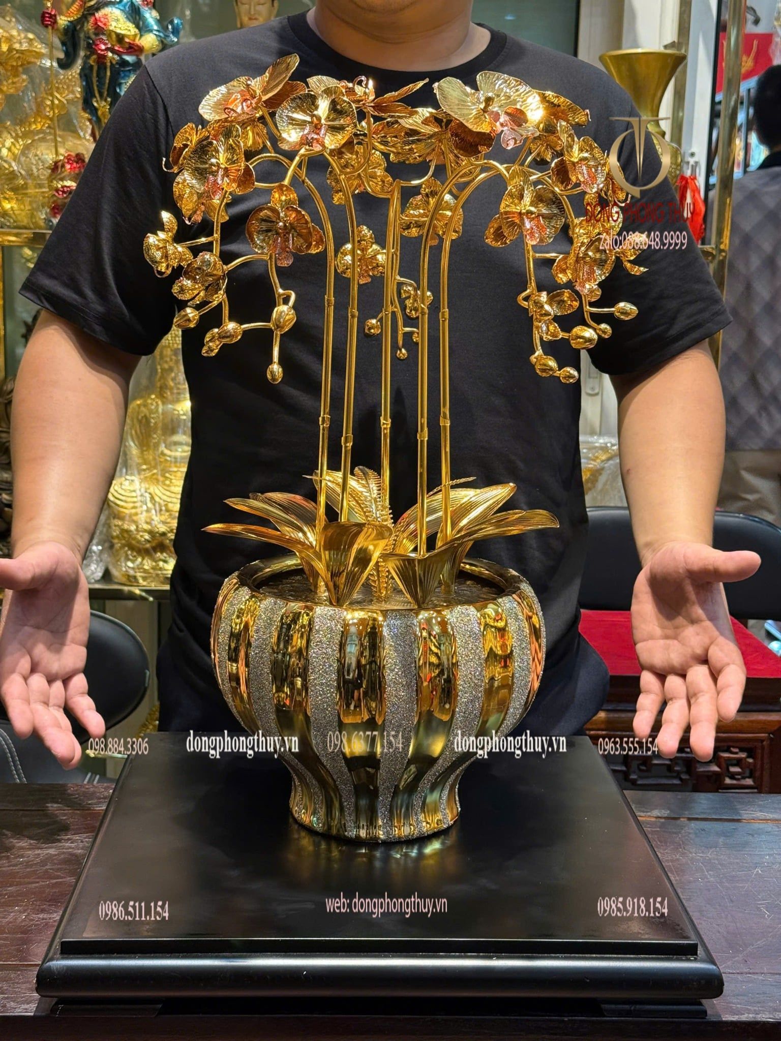 Chậu hoa lan bằng đồng mạ vàng 24k