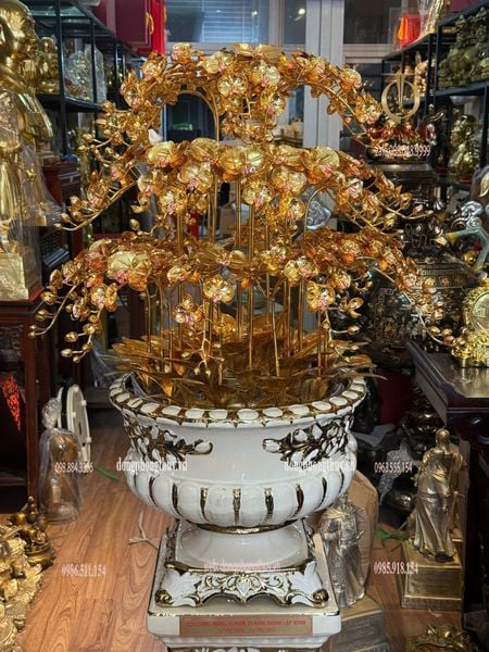 Chậu hoa lan bằng đồng mạ vàng 24k