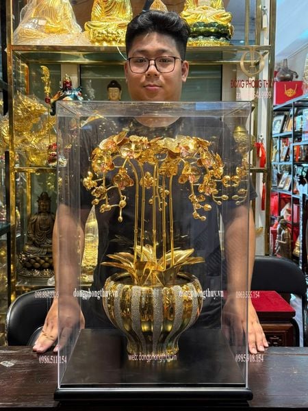 Chậu hoa lan bằng đồng mạ vàng 24k