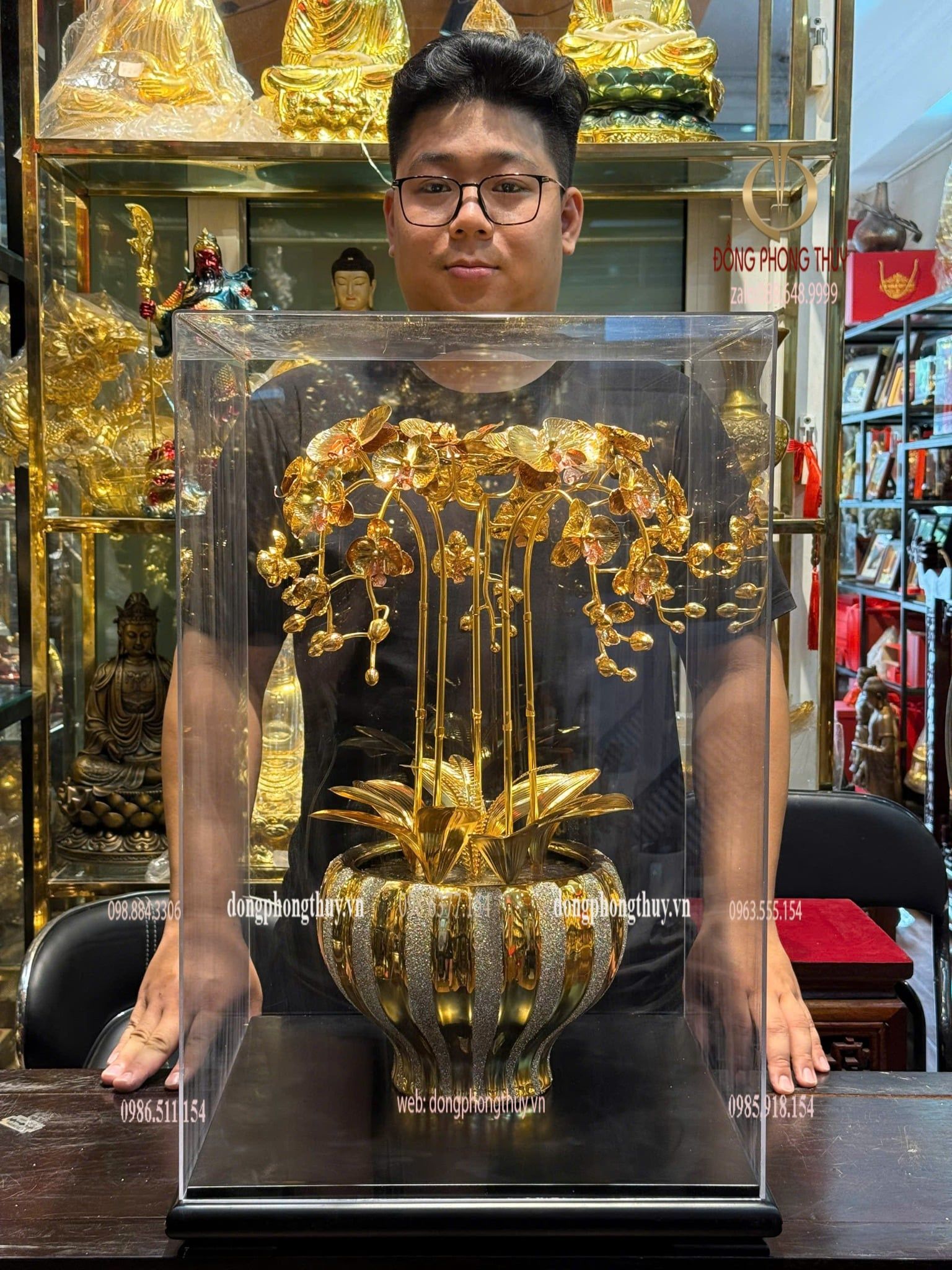 Chậu hoa lan bằng đồng mạ vàng 24k