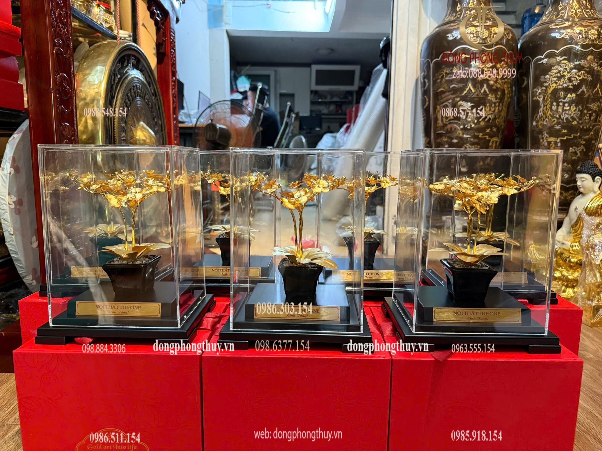 Quà tặng: hoa lan 3 cành mạ vàng 24k