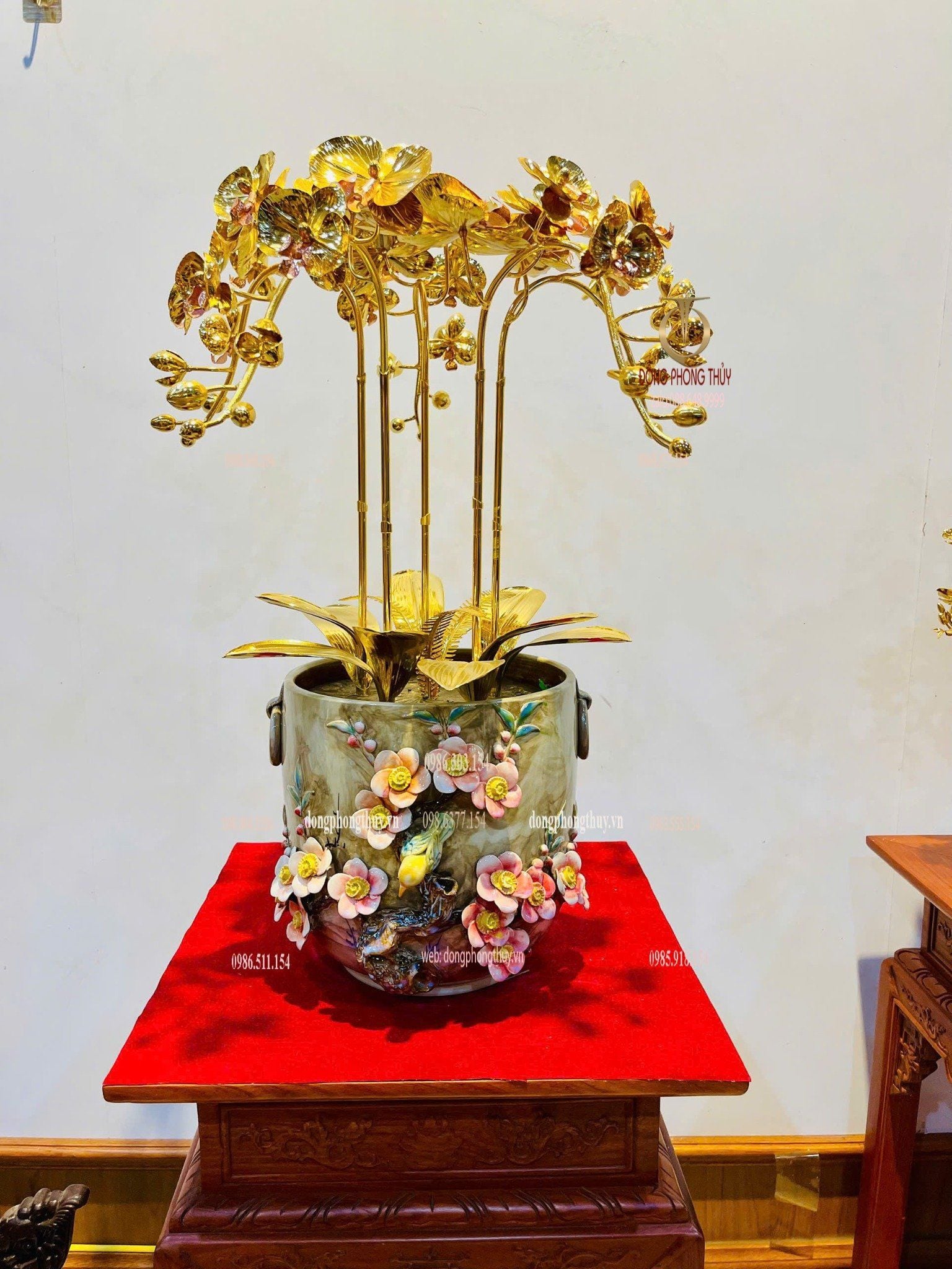 Hoa lan mạ vàng 24k 5 cành cao 56