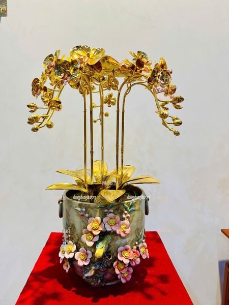 Quà tặng sếp mạ vàng: Hoa lan mạ vàng 24k 5 cành cao 56