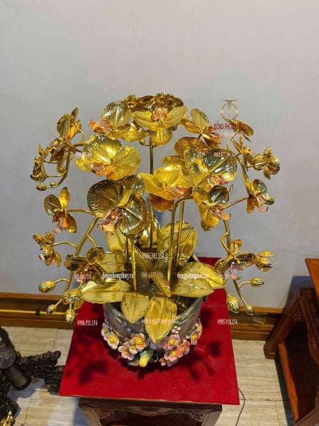 Quà tặng sếp mạ vàng: Hoa lan mạ vàng 24k 5 cành cao 56