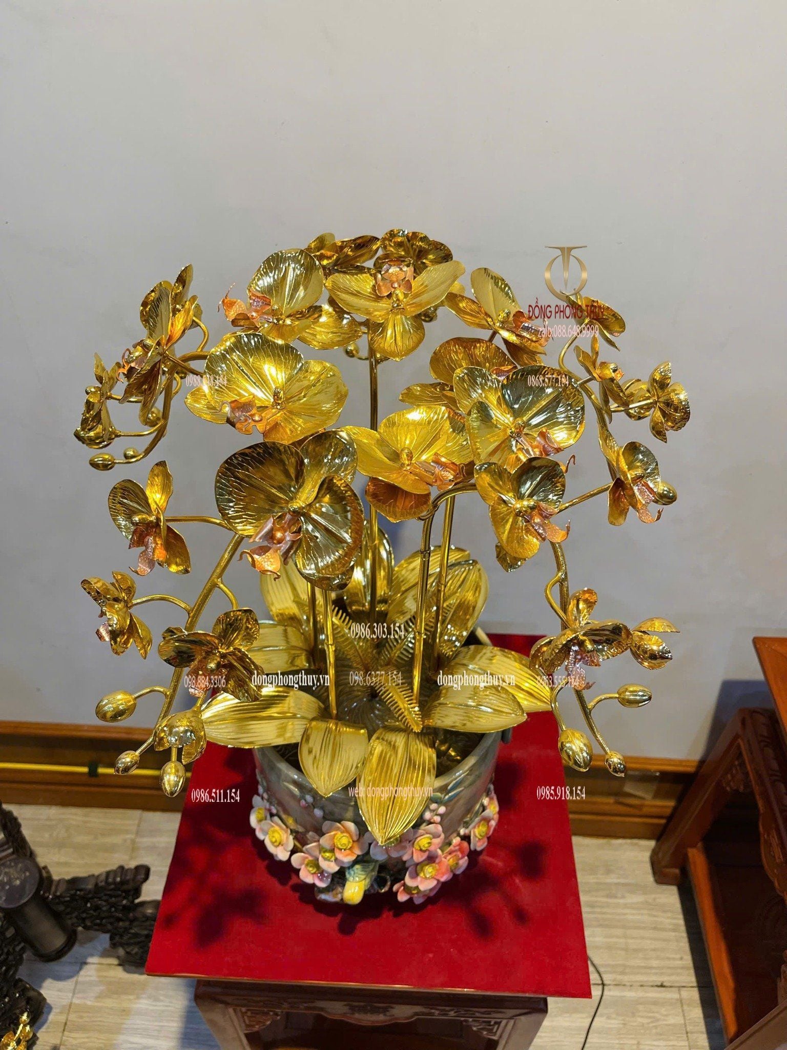Hoa lan mạ vàng 24k 5 cành cao 56