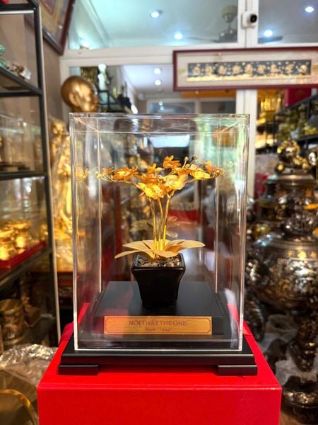 Quà tặng: hoa lan 3 cành mạ vàng 24k