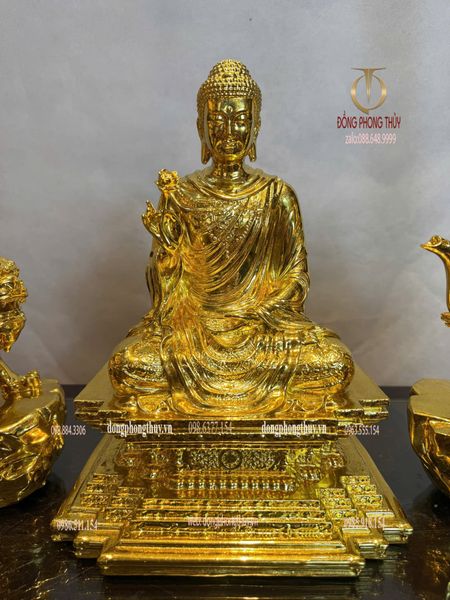 Hoa nghiêm tam thánh bằng đồng dát vàng