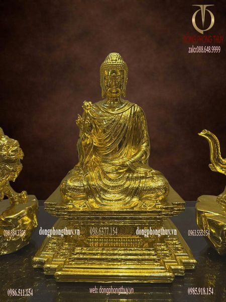 Hoa nghiêm tam thánh bằng đồng dát vàng nano