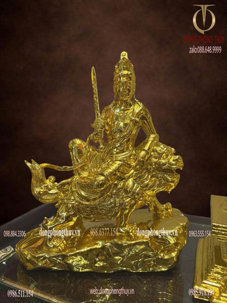 Hoa nghiêm tam thánh bằng đồng dát vàng nano