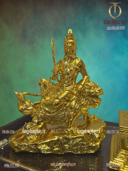 Hoa nghiêm tam thánh bằng đồng dát vàng