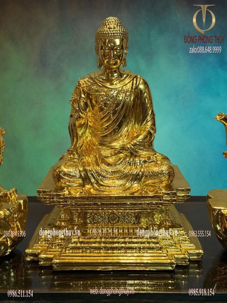 Hoa nghiêm tam thánh bằng đồng dát vàng
