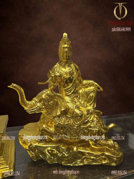 Hoa nghiêm tam thánh bằng đồng dát vàng nano