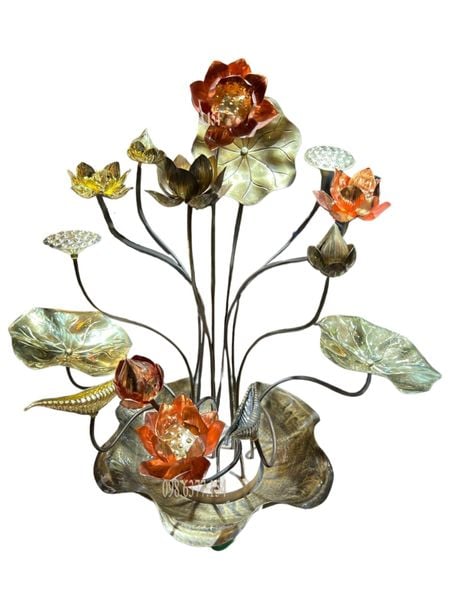 Chậu hoa sen đồng cao 55cm 15 cành