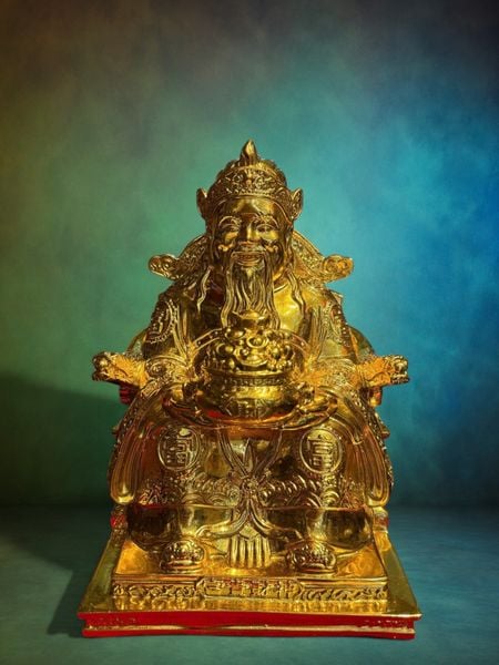 Tượng thần tài dâng tiền bằng đồng dát vàng