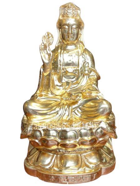 Tượng phật quan âm bằng đồng thếp vàng 24k cao 24cm