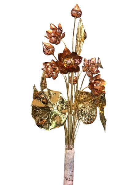 Bó hoa sen 20 cành bằng đồng vàng cao 90cm