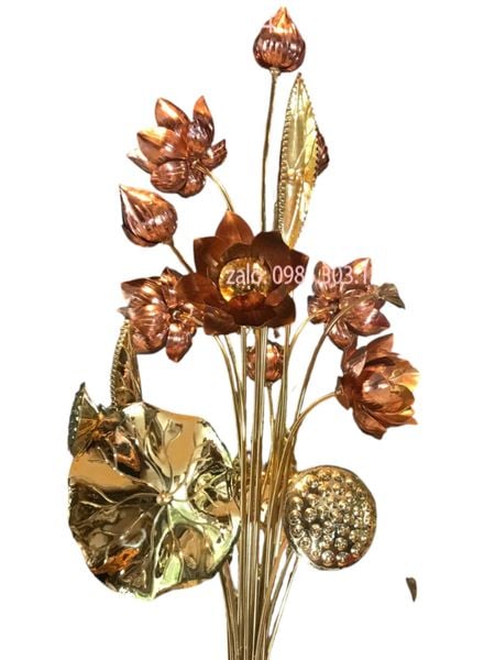 Bó hoa sen 20 cành bằng đồng vàng cao 90cm