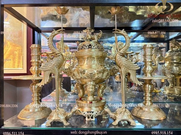 Bộ đỉnh đồng Ngũ sự cát tút song long chầu nguyệt cao 55cm nặng 24kg
