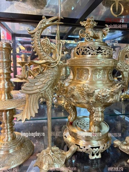 Bộ đỉnh đồng Ngũ sự cát tút song long chầu nguyệt cao 55cm nặng 24kg