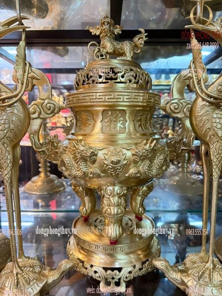 Bộ đỉnh đồng Ngũ sự cát tút song long chầu nguyệt cao 55cm nặng 24kg