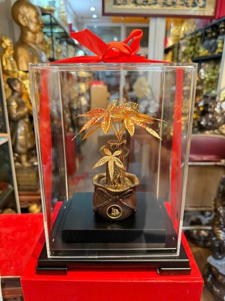 Quà lưu niệm-Cây kim ngân mạ vàng 24k 17x13,5x22cm