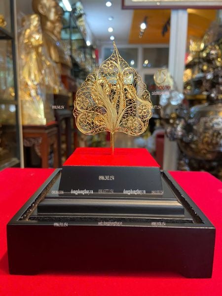 Lá bồ đề, chữ an bằng 5 chỉ bạc 95% mạ vàng 24k chế tác thủ công