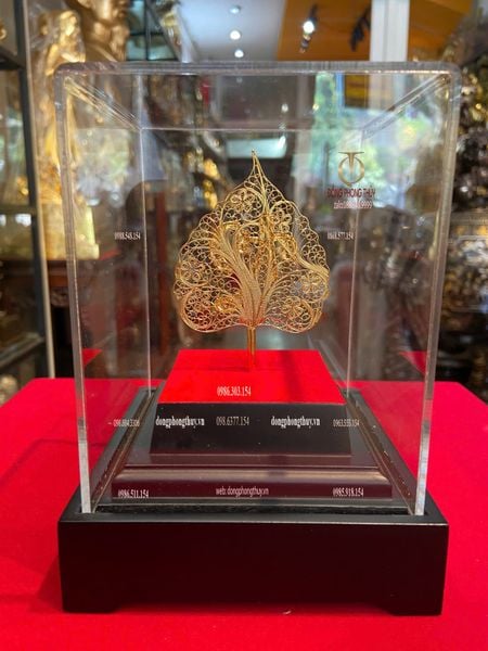 Lá bồ đề, chữ an bằng 5 chỉ bạc 95% mạ vàng 24k chế tác thủ công