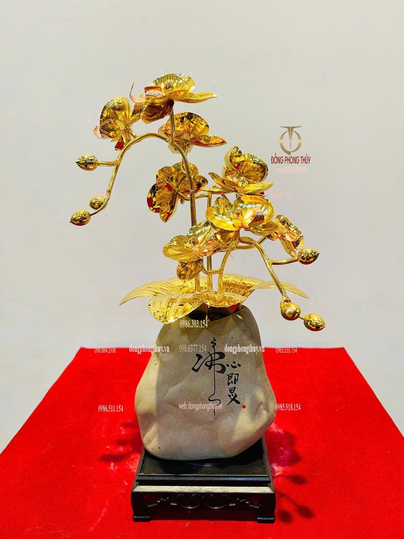 Hoa lan mạ vàng 24k đế đá