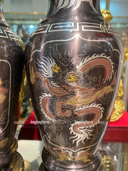 Đôi lọ hoa 30cm khảm ngũ sắc