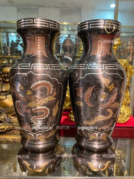 Đôi lọ hoa 30cm khảm ngũ sắc