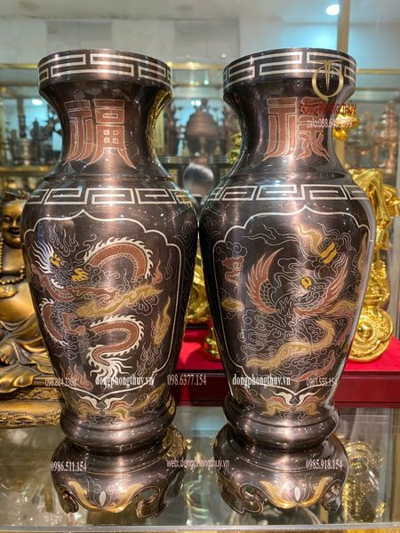 Đôi lọ hoa 30cm khảm ngũ sắc