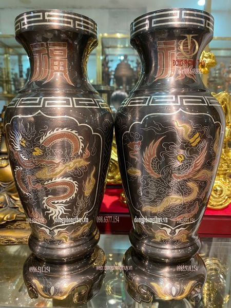 Đôi lọ hoa 30cm khảm ngũ sắc