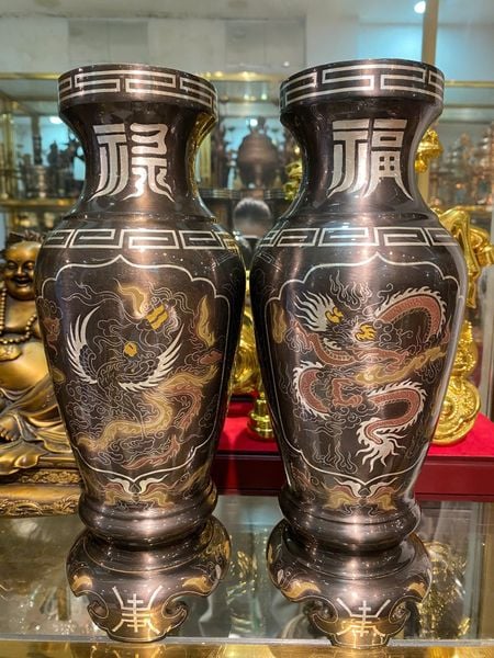 Đôi lọ hoa 30cm khảm ngũ sắc