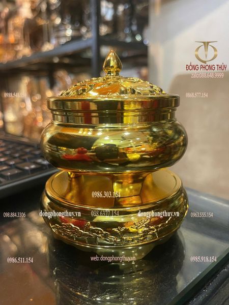 Đỉnh đốt trầm bằng đồng mạ vàng 24k