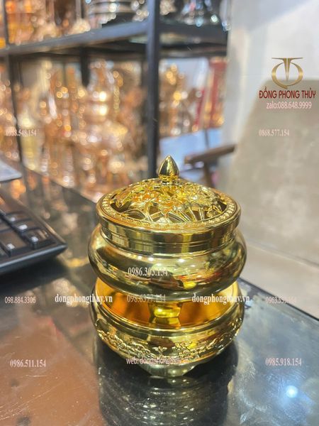 Đỉnh đốt trầm bằng đồng mạ vàng 24k