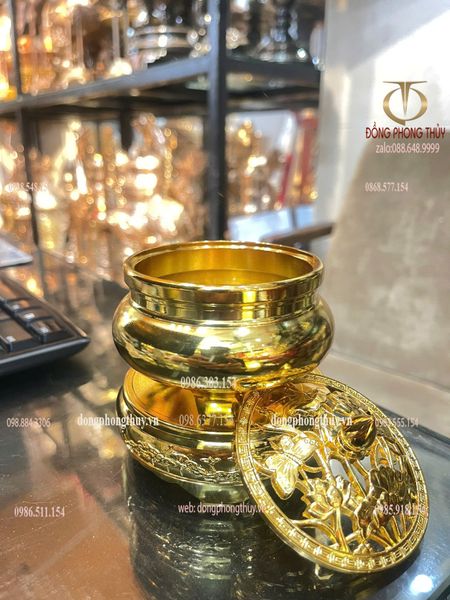 Đỉnh đốt trầm bằng đồng mạ vàng 24k