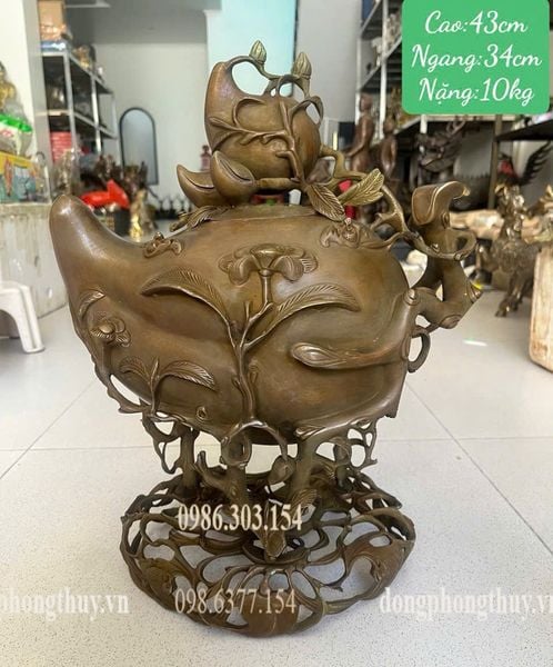 Lư đốt trầm quả đào 40cm