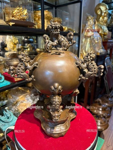 Lư đốt trầm thất lân Cao 39, đk đế 20, đk bụng cả nghê 29 nặng 7kg