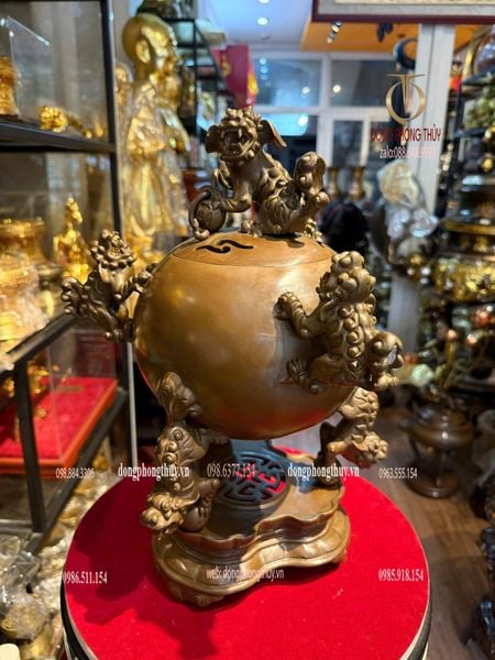 Lư đốt trầm thất lân Cao 39, đk đế 20, đk bụng cả nghê 29 nặng 7kg