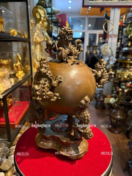 Lư đốt trầm thất lân Cao 39, đk đế 20, đk bụng cả nghê 29 nặng 7kg