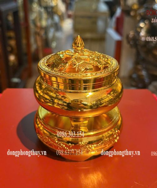 Đỉnh đốt trầm bằng đồng mạ vàng 24k