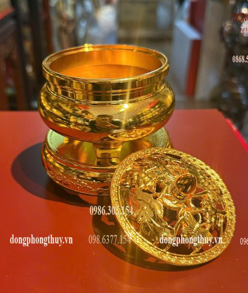 Đỉnh đốt trầm bằng đồng mạ vàng 24k